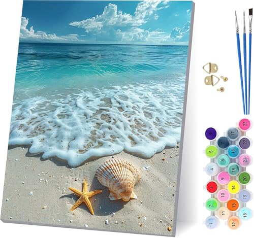 Strand Malen Nach Zahlen Erwachsene Mit Rahmen, Malen Nach Zahlen Ozean, DIY Set Erwachsene Mit 3 Pinseln und Acrylfarbe Knitterfreie Leinwand, Paint by Numbers für Deko Wohnzimmer 30x40cm 7-2696 Strand Malen Nach Zahlen Erwachsene Mit Rahmen, Malen Nach Zahlen Ozean, DIY Set Erwachsene Mit 3 Pinseln und Acrylfarbe Knitterfreie Leinwand, Paint by Numbers für Deko Wohnzimmer 30x40cm 7-2696 von MAYUPEOU
