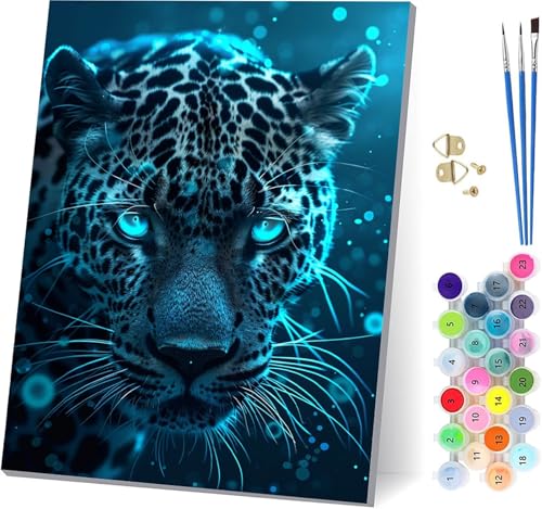 Tier Malen Nach Zahlen Erwachsene Mit Rahmen, Malen Nach Zahlen Leopard, DIY Set Erwachsene Mit 3 Pinseln und Acrylfarbe, Paint by Numbers für Deko Wohnzimmer, Geschenke für Frauen 50x65cm Y-5695 von MAYUPEOU