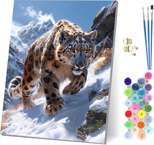 Tier Malen Nach Zahlen Erwachsene Mit Rahmen, Malen Nach Zahlen Schneeszene, DIY Set Erwachsene Mit 3 Pinseln und Acrylfarbe, Paint by Numbers für Deko Wohnzimmer, Geschenke für Frauen 70x95cm 3-9036 von MAYUPEOU