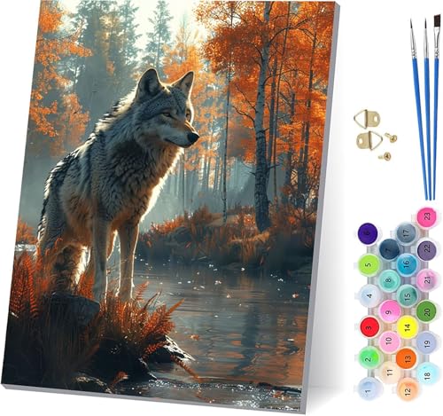 Wolf Malen Nach Zahlen Erwachsene Mit Rahmen, Malen Nach Zahlen Baum, DIY Set Erwachsene Mit 3 Pinseln und Acrylfarbe, Paint by Numbers für Deko Wohnzimmer, Geschenke für Frauen 70x95cm 9-1778 von MAYUPEOU
