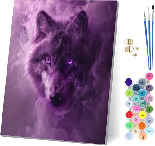 Wolf Malen Nach Zahlen Erwachsene Mit Rahmen, Malen Nach Zahlen Tier, DIY Set Erwachsene Mit 3 Pinseln und Acrylfarbe Knitterfreie Leinwand, Paint by Numbers für Deko Wohnzimmer 100x135cm V-5747 von MAYUPEOU