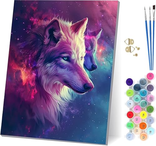 Wolf Malen Nach Zahlen Erwachsene Mit Rahmen, Malen Nach Zahlen Tier, DIY Set Erwachsene Mit 3 Pinseln und Acrylfarbe Knitterfreie Leinwand, Paint by Numbers für Deko Wohnzimmer 50x65cm 1-7459 von MAYUPEOU