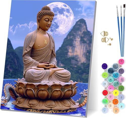 Zen Malen Nach Zahlen Erwachsene Mit Rahmen, Malen Nach Zahlen Mond, DIY Set Erwachsene Mit 3 Pinseln und Acrylfarbe, Paint by Numbers für Deko Wohnzimmer, Geschenke für Frauen 100x130cm 7-8558 von MAYUPEOU