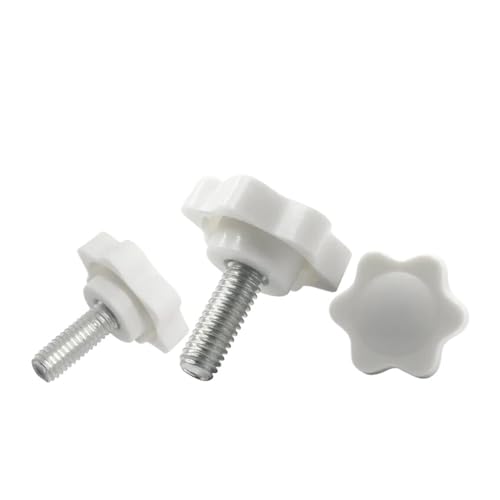 MAYyhem 3/5Pcs Weiß Gewinde Klemm Griff Bolzen Hand Knopf Anziehen Schraube Industrie Ausrüstung Kunststoff Stahl(16mm,M6*32mm) von MAYyhem