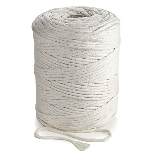 Natürliche Baumwollkordel – 1 PLY Starke Baumwollschnur - Makramee Traumfänger, Wandbehang, Stricken, Häkeln - Elfenbeinweiß (200M, 5MM) von MB Cordas