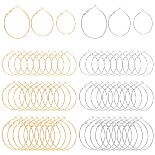 MBAIYO 60 Stück Edelstahl-Creolen, 3 Größen, runde Ohrringe-Ohrringe, offene Perlen, DIY-Schmuckschlaufen, 20, 30, 40 mm, für DIY-Schmuckherstellung, Handwerk, Weißgold und Gold MBAIYO 60 Stück Edelstahl-Creolen, 3 Größen, runde Ohrringe-Ohrringe, offene Perlen, DIY-Schmuckschlaufen, 20, 30, 40 mm, für DIY-Schmuckherstellung, Handwerk, Weißgold und Gold von MBAIYO