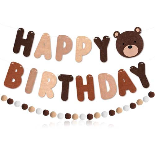 MBAIYO Bär Happy Birthday Girlande Banner, Geburtstagsdeko Set mit Vintage Wimpelkette und Niedlich Pompom Girlande Braune Bär Party Deko Geburtstag Girlande für Erwachsene Kinder Mädchen Frauen MBAIYO Bär Happy Birthday Girlande Banner, Geburtstagsdeko Set mit Vintage Wimpelkette und Niedlich Pompom Girlande Braune Bär Party Deko Geburtstag Girlande für Erwachsene Kinder Mädchen Frauen von MBAIYO