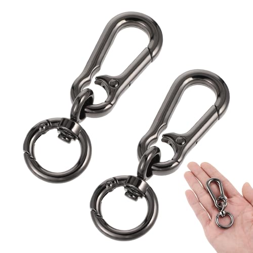 MBAIYO Schwarz Drehbare Karabinerhaken,2 Stück Metall Karabiner Schlüsselanhänger mit Drehgelenk Abnehmbare Karabinerverschluss für DIY Keychain Geldbeutel Handtasche Basteln Rucksack Zubehör von MBAIYO