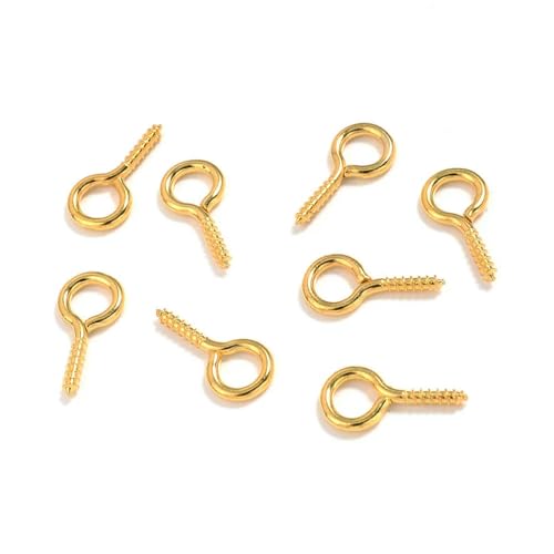 MBHHU Kleine Ösenstifte mit Schraubverschluss aus Edelstahl, kleine winzige Mini-Ösenstifte, Ösenhaken, Schraubverschlusshaken for die Schmuckherstellung(Golden,4x8mm 200pcs) von MBHHU