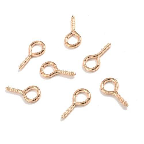 MBHHU Kleine Ösenstifte mit Schraubverschluss aus Edelstahl, kleine winzige Mini-Ösenstifte, Ösenhaken, Schraubverschlusshaken for die Schmuckherstellung(Kc Rose Golden,4x8mm 200pcs) von MBHHU