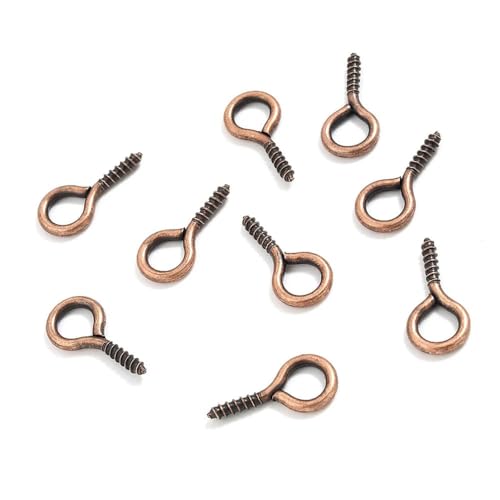 MBHHU Kleine Ösenstifte mit Schraubverschluss aus Edelstahl, kleine winzige Mini-Ösenstifte, Ösenhaken, Schraubverschlusshaken for die Schmuckherstellung(Red Bronze,4x8mm 200pcs) von MBHHU