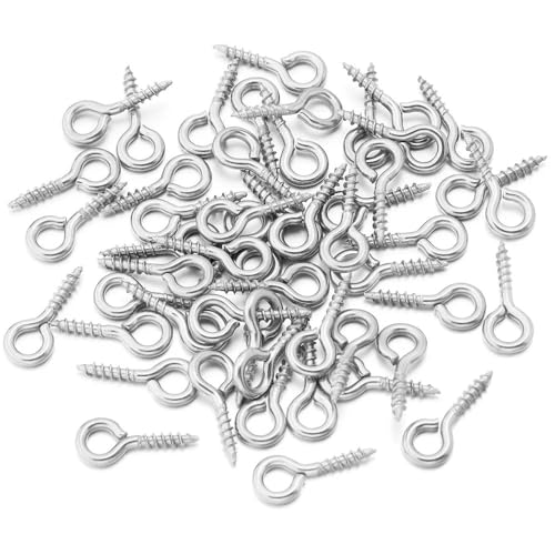 MBHHU Kleine Ösenstifte mit Schraubverschluss aus Edelstahl, kleine winzige Mini-Ösenstifte, Ösenhaken, Schraubverschlusshaken for die Schmuckherstellung(Steel 50pcs,4x10mm) von MBHHU