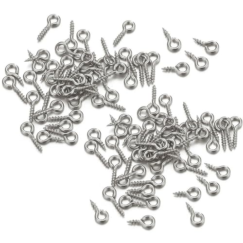 MBHHU Kleine Ösenstifte mit Schraubverschluss aus Edelstahl, kleine winzige Mini-Ösenstifte, Ösenhaken, Schraubverschlusshaken for die Schmuckherstellung(Steel Color-100pcs,4x10mm) von MBHHU