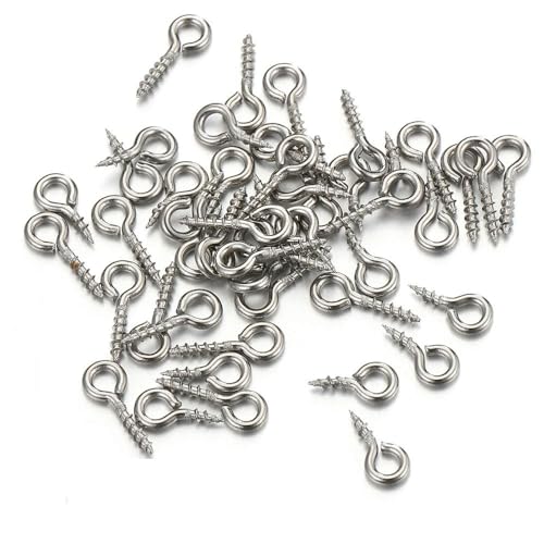 MBHHU Kleine Ösenstifte mit Schraubverschluss aus Edelstahl, kleine winzige Mini-Ösenstifte, Ösenhaken, Schraubverschlusshaken for die Schmuckherstellung(Steel Color-50pcs,4x10mm) von MBHHU