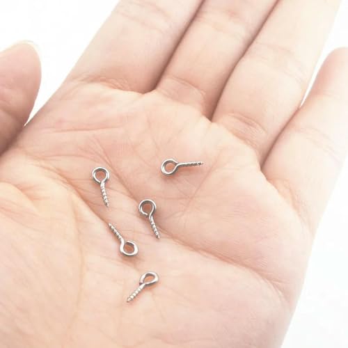 MBHHU Kleine Ösenstifte mit Schraubverschluss aus Edelstahl, kleine winzige Mini-Ösenstifte, Ösenhaken, Schraubverschlusshaken for die Schmuckherstellung(Steel Tone,4x10mm) von MBHHU