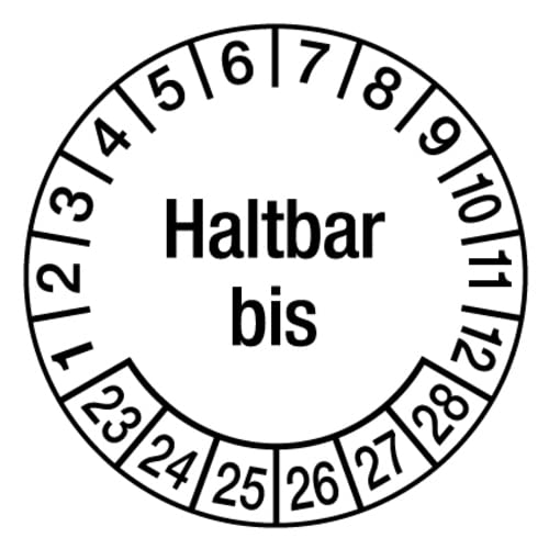 100 Stück – Prüfplakette „Haltbar bis | 23-28“ Etikett Folie Aufkleber, s/w | Ø15-40mm Made in Germany, Größe: Ø20 mm 100 Stück – Prüfplakette „Haltbar bis | 23-28“ Etikett Folie Aufkleber, s/w | Ø15-40mm Made in Germany, Größe: Ø20 mm von MBS-SIGNS