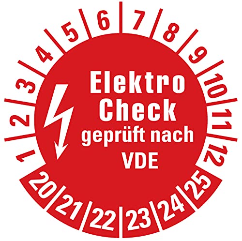 100 Stück - Prüfplakette "Elektro Check | 20-25" e-Check Elektro Prüfung Etikett Folie Aufkleber, rot | Ø 20mm Made in Germany 100 Stück - Prüfplakette "Elektro Check | 20-25" e-Check Elektro Prüfung Etikett Folie Aufkleber, rot | Ø 20mm Made in Germany von MBS SIGNS