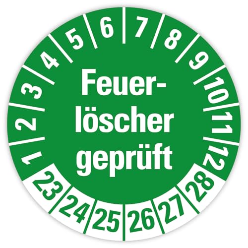 25x Prüfplaketten „Feuerlöscher geprüft 2023-2028" auf Bogen Folie, Grün | Ø 20-30 mm Made in Germany, Größe: Ø 20 mm 25x Prüfplaketten „Feuerlöscher geprüft 2023-2028" auf Bogen Folie, Grün | Ø 20-30 mm Made in Germany, Größe: Ø 20 mm von MBS SIGNS