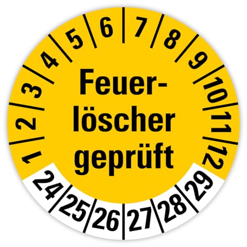 25x Prüfplaketten „Feuerlöscher geprüft 2024-2029" auf Bogen Folie, Gelb | Ø 20-30 mm Made in Germany, Größe: Ø 20 mm 25x Prüfplaketten „Feuerlöscher geprüft 2024-2029" auf Bogen Folie, Gelb | Ø 20-30 mm Made in Germany, Größe: Ø 20 mm von MBS SIGNS