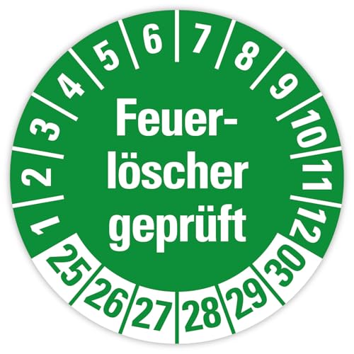 25x Prüfplaketten „Feuerlöscher geprüft 2025-2030" auf Bogen Folie, Grün | Ø 20-30 mm Made in Germany, Größe: Ø 20 mm 25x Prüfplaketten „Feuerlöscher geprüft 2025-2030" auf Bogen Folie, Grün | Ø 20-30 mm Made in Germany, Größe: Ø 20 mm von MBS SIGNS