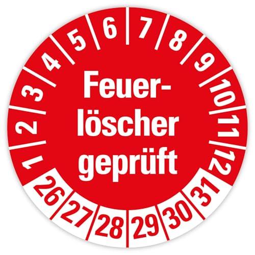 25x Prüfplaketten „Feuerlöscher geprüft 2026-2031" auf Bogen Folie, Rot | Ø 20-30 mm Made in Germany, Größe: Ø 20 mm 25x Prüfplaketten „Feuerlöscher geprüft 2026-2031" auf Bogen Folie, Rot | Ø 20-30 mm Made in Germany, Größe: Ø 20 mm von MBS SIGNS