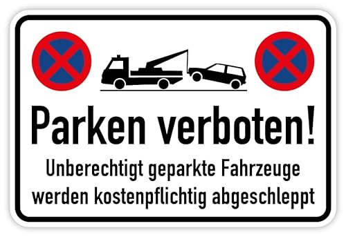 Aufkleber „Parken verboten! Unberechtigt geparkte Fahrzeuge werden kostenpflichtig abgeschleppt“ Parkverbot Hinweis Schild Folie Größen wählbar | Made in Germany, Größen Name: 15x10cm von MBS-SIGNS