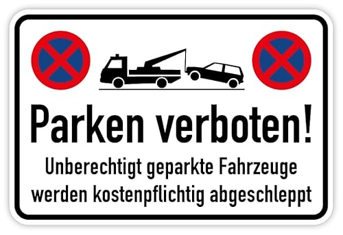 Aufkleber „Parken verboten! Unberechtigt geparkte Fahrzeuge werden kostenpflichtig abgeschleppt“ Parkverbot Hinweis Schild Folie Größen wählbar | Made in Germany, Größen Name: 60x40cm von MBS-SIGNS