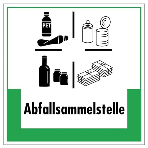 Aufkleber Abfallkennzeichnung Hinweis „Abfallsammelstelle“ Müllentsorgung Recycling Schild Folie, grün | 5-40cm Made in Germany, Größen Name: 20x20cm von MBS-SIGNS