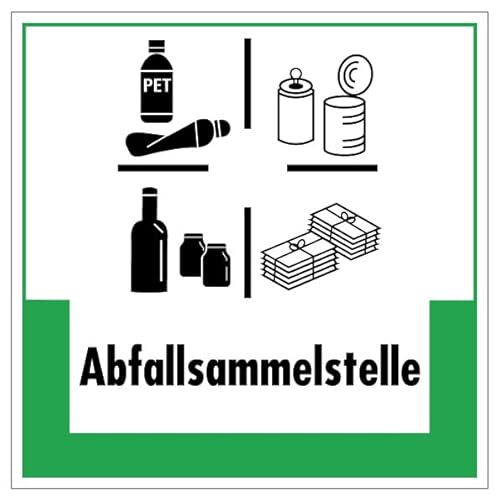 Aufkleber Abfallkennzeichnung Hinweis „Abfallsammelstelle“ Müllentsorgung Recycling Schild Folie, grün | 5-40cm Made in Germany, Größen Name: 40x40cm Aufkleber Abfallkennzeichnung Hinweis „Abfallsammelstelle“ Müllentsorgung Recycling Schild Folie, grün | 5-40cm Made in Germany, Größen Name: 40x40cm von MBS-SIGNS