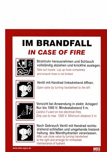 Aufkleber Brandschutz Handhabungsfolie "Wandhydrant (mehrsprachig)" Schild nach DIN 14461 | 240x200mm Made in Germany von MBS SIGNS