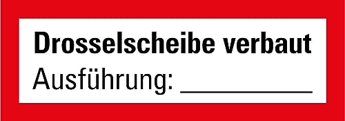 Aufkleber Brandschutzzeichen beschriftbar „Drosselscheibe verbaut Ausführung:__“ Warnung Hinweis Folie DIN 4066 | Größe wählbar Made in Germany, Größe: 10x3,5cm Aufkleber Brandschutzzeichen beschriftbar „Drosselscheibe verbaut Ausführung:__“ Warnung Hinweis Folie DIN 4066 | Größe wählbar Made in Germany, Größe: 10x3,5cm von MBS-SIGNS
