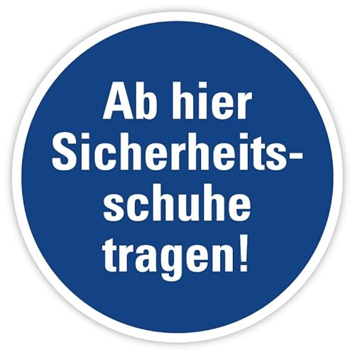 Aufkleber Gebotszeichen „Ab hier Sicherheitsschuhe tragen!“ Folie ISO 7010 Signalblau | Ø 5-30 cm Made in Germany, Größen Name: Ø 10 cm von MBS-SIGNS