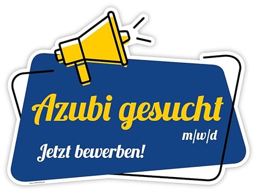 Aufkleber Hinweis „Azubi gesucht m/w/d“ Bewerbung Folie 7 Farbkombis Varianten wählbar | 30x22 cm Made in Germany, Formatvorlagen Name: Blau/Gelb Aufkleber Hinweis „Azubi gesucht m/w/d“ Bewerbung Folie 7 Farbkombis Varianten wählbar | 30x22 cm Made in Germany, Formatvorlagen Name: Blau/Gelb von MBS-SIGNS