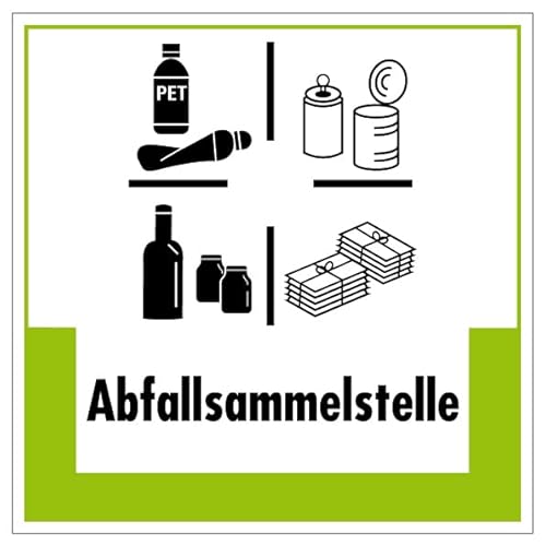 Aufkleber Hinweis Abfallkennzeichnung "Abfallsammelstelle" Müllentsorgung Recycling Schild Folie selbstklebend, grün | 5-40cm Made in Germany, Größe: 40x40 cm Aufkleber Hinweis Abfallkennzeichnung "Abfallsammelstelle" Müllentsorgung Recycling Schild Folie selbstklebend, grün | 5-40cm Made in Germany, Größe: 40x40 cm von MBS SIGNS