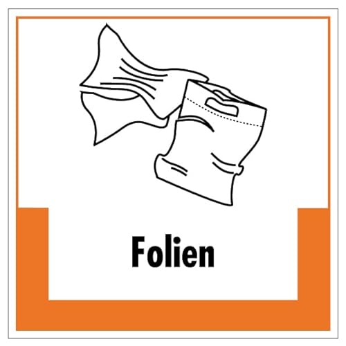 Aufkleber Hinweis Abfallkennzeichnung"Folien" Müllentsorgung Recycling Schild Folie selbstklebend, orange | 5-40cm Made in Germany, Größe: 30x30 cm von MBS SIGNS