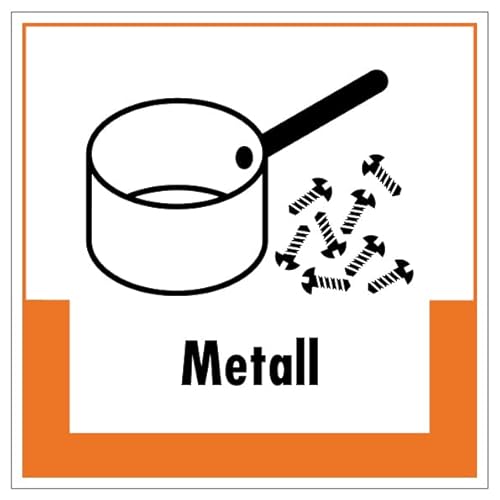 Aufkleber Hinweis Abfallkennzeichnung"Metall" Müllentsorgung Recycling Schild Folie selbstklebend, orange | 5-40cm Made in Germany, Größe: 20x20 cm von MBS SIGNS