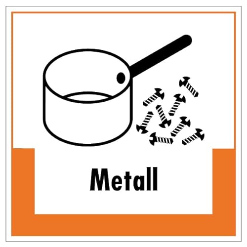 Aufkleber Hinweis Abfallkennzeichnung"Metall" Müllentsorgung Recycling Schild Folie selbstklebend, orange | 5-40cm Made in Germany, Größe: 20x20 cm von MBS SIGNS
