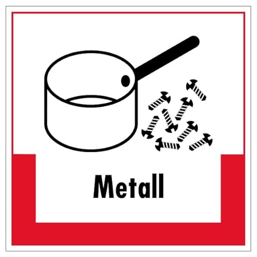 Aufkleber Hinweis Abfallkennzeichnung "Metall" Müllentsorgung Recycling Schild Folie selbstklebend, rot | 5-40cm Made in Germany, Größe: 20x20 cm von MBS SIGNS