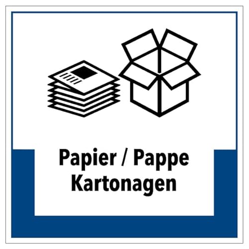 Aufkleber Hinweis Abfallkennzeichnung"Papier/Pappe Kartonagen" Müllentsorgung Recycling Schild Folie selbstklebend, blau | 5-40cm Made in Germany, Größe: 10x10 cm von MBS SIGNS
