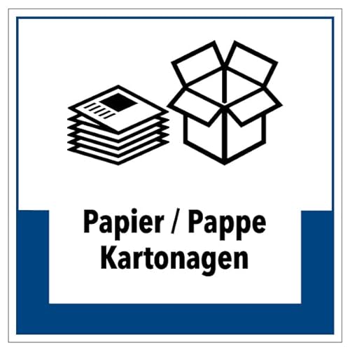 Aufkleber Hinweis Abfallkennzeichnung"Papier/Pappe Kartonagen" Müllentsorgung Recycling Schild Folie selbstklebend, blau | 5-40cm Made in Germany, Größe: 20x20 cm von MBS SIGNS
