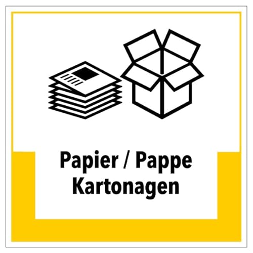 Aufkleber Hinweis Abfallkennzeichnung "Papier/Pappe Kartonagen" Müllentsorgung Recycling Schild Folie selbstklebend, gelb | 5-40cm Made in Germany, Größe: 40x40 cm Aufkleber Hinweis Abfallkennzeichnung "Papier/Pappe Kartonagen" Müllentsorgung Recycling Schild Folie selbstklebend, gelb | 5-40cm Made in Germany, Größe: 40x40 cm von MBS SIGNS