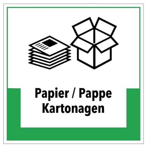 Aufkleber Hinweis Abfallkennzeichnung"Papier/Pappe Kartonagen" Müllentsorgung Recycling Schild Folie selbstklebend, grün | 5-40cm Made in Germany, Größe: 20x20 cm von MBS SIGNS