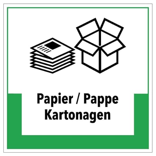 Aufkleber Hinweis Abfallkennzeichnung"Papier/Pappe Kartonagen" Müllentsorgung Recycling Schild Folie selbstklebend, grün | 5-40cm Made in Germany, Größe: 30x30 cm von MBS SIGNS