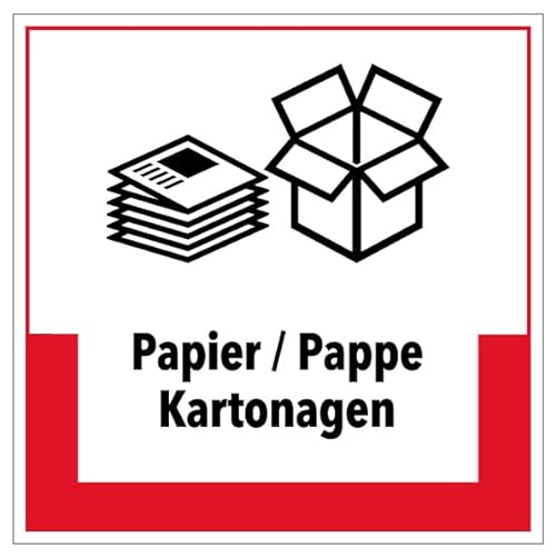 Aufkleber Hinweis Abfallkennzeichnung"Papier/Pappe Kartonagen" Müllentsorgung Recycling Schild Folie selbstklebend, rot | 5-40cm Made in Germany, Größe: 20x20 cm von MBS SIGNS
