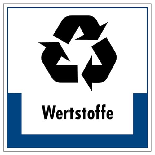 Aufkleber Hinweis Abfallkennzeichnung "Wertstoffe" Müllentsorgung Recycling Schild Folie selbstklebend, blau | 5-40cm Made in Germany, Größe: 40x40 cm von MBS-SIGNS