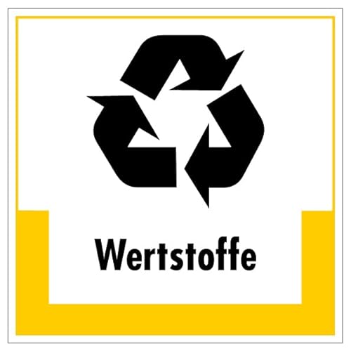 Aufkleber Hinweis Abfallkennzeichnung"Wertstoffe" Müllentsorgung Recycling Schild Folie selbstklebend, gelb | 5-40cm Made in Germany, Größe: 10x10 cm von MBS SIGNS