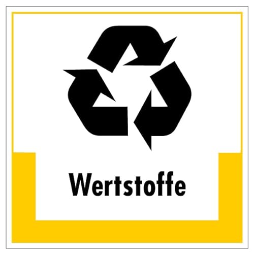 Aufkleber Hinweis Abfallkennzeichnung"Wertstoffe" Müllentsorgung Recycling Schild Folie selbstklebend, gelb | 5-40cm Made in Germany, Größe: 40x40 cm von MBS SIGNS
