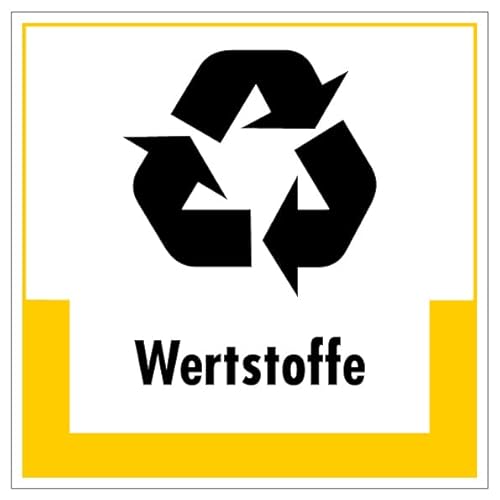 Aufkleber Hinweis Abfallkennzeichnung"Wertstoffe" Müllentsorgung Recycling Schild Folie selbstklebend, gelb | 5-40cm Made in Germany, Größe: 40x40 cm von MBS SIGNS