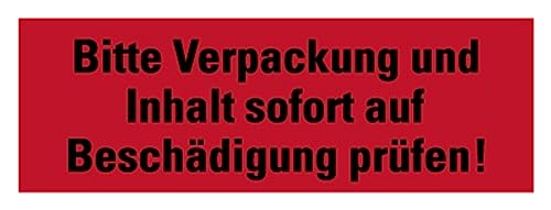 Aufkleber Kennzeichnung „Verpackung & Inhalt sofort auf Beschädigung prüfen!“ Hinweis Folie, rot | Größe wählbar Made in Germany, Größen Name: 10x30cm von MBS SIGNS