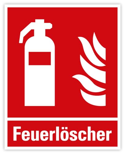 Aufkleber Kombi + Text „Feuerlöscher“ Hinweis Brandschutzzeichen Sticker Folie Symbol nach ISO 7010 (F001) | 20 x 25 cm Made in Germany von MBS-SIGNS